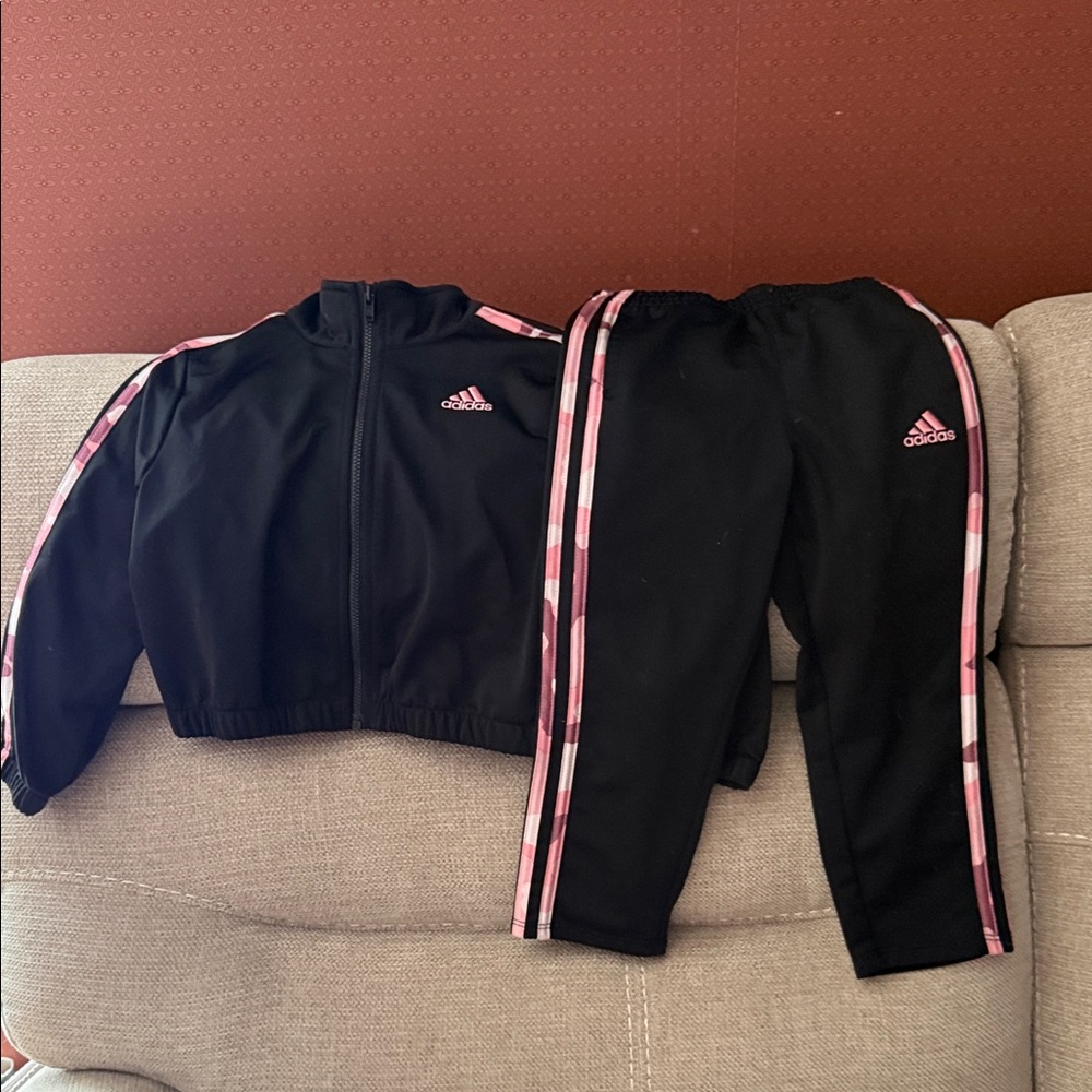 Adidas Black Tracksuit with Pink Stripes